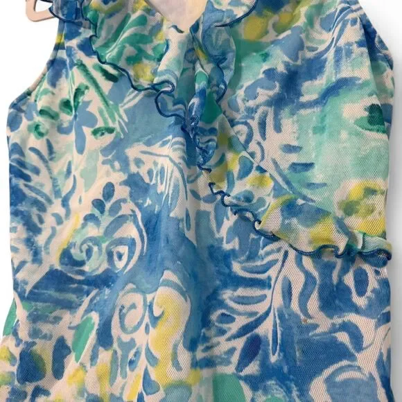 Y2K Baby Doll Style Blue & Green floral tie dye sleeveless top | Chaps, size PL - Picture 3 of 8